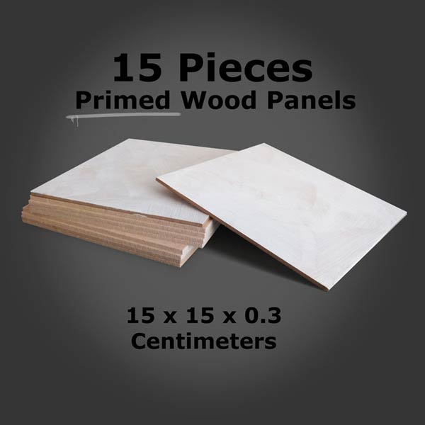 A pile of 15 gesso primed panels