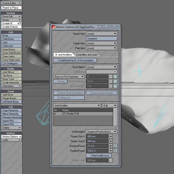Segelson Productions inhose plugin SP_Floater up and running in LightWave 3D